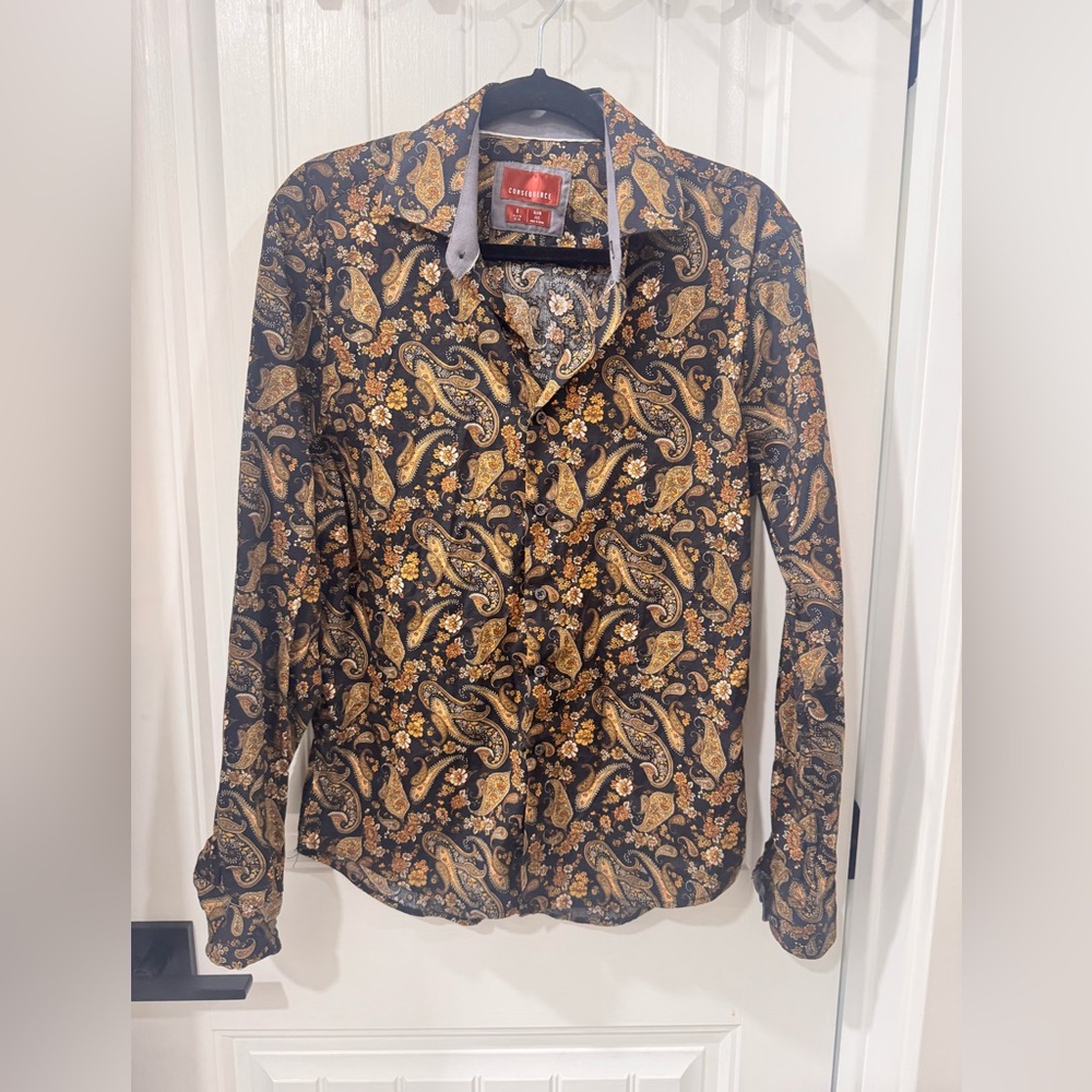 Stylish Black and Gold Paisley Men's Shirt